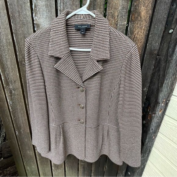 ST JOHN Wool Rayon Knit Neutral Tone Blazer Jacket PF14 GRP0 in Sz 16 - Picture 11 of 16